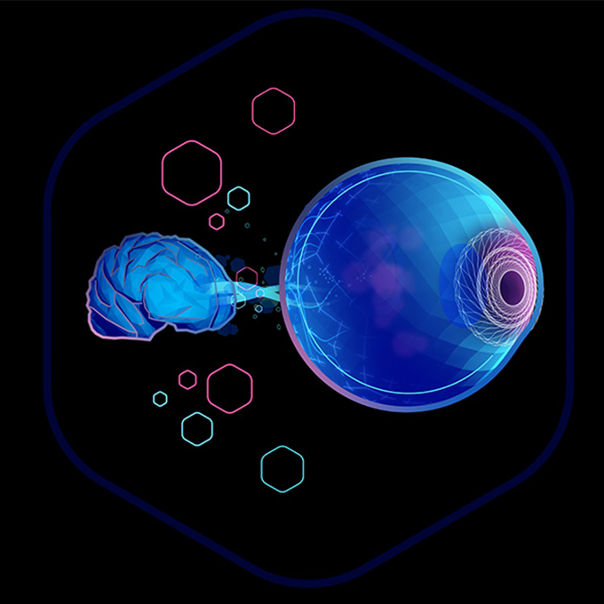 An abstract illustration of a brain connected to an eyeball.