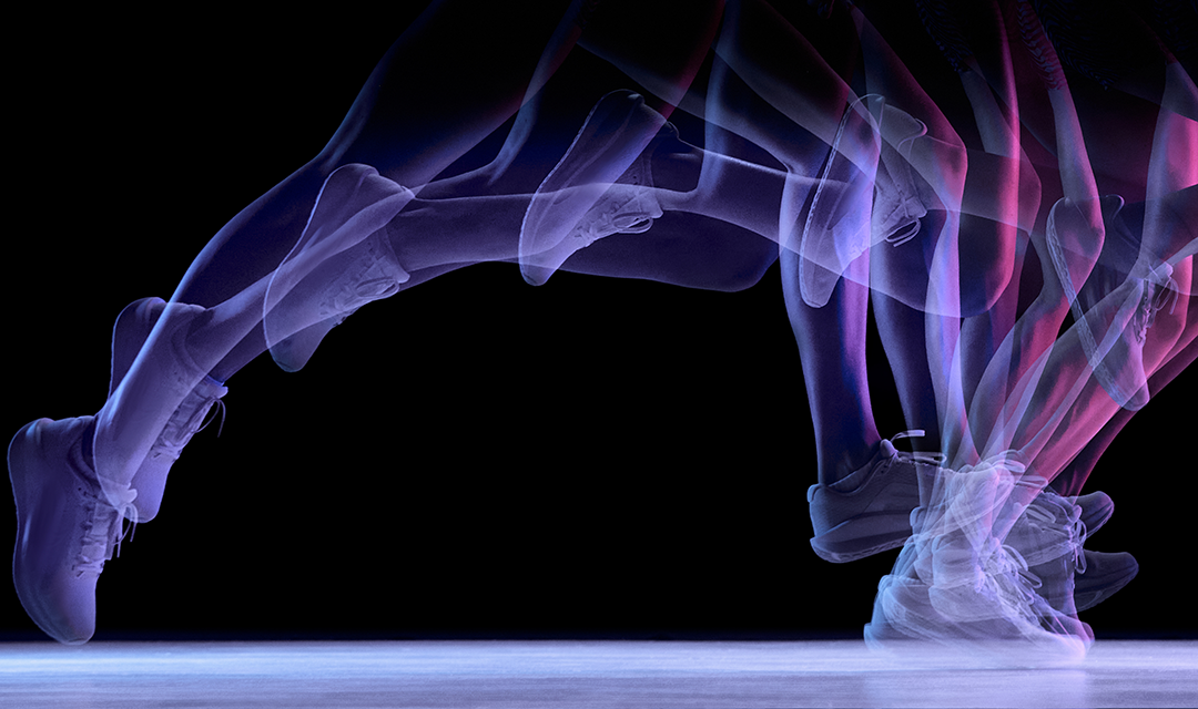 layered photo of human leg running - shows each motion